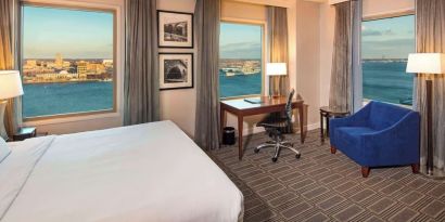 Working station by the window in a day use room at Hilton Philadelphia At Penn's Landing.