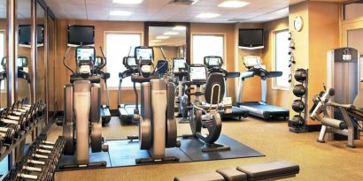 Fully equipped fitness center at Hilton Philadelphia At Penn's Landing.