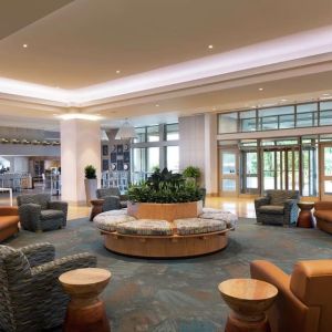 Spacious and comfortable lobby workspace at Hilton Philadelphia At Penn's Landing.