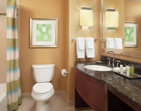 Guest bathroom with shower and tub at Hilton Orlando.