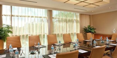 Professional meeting room with natural light at Hilton Orlando.