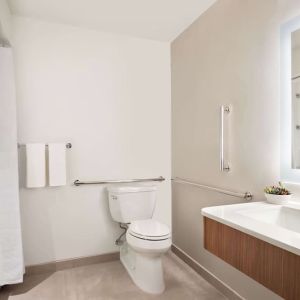 Guest bathroom at Hyatt Regency New Brunswick.