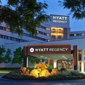 Hotel exterior at Hyatt Regency New Brunswick.