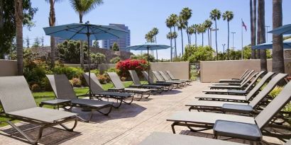 Beautiful sun deck perfect as workspace at Embassy Suites By Hilton San Diego-La Jolla.