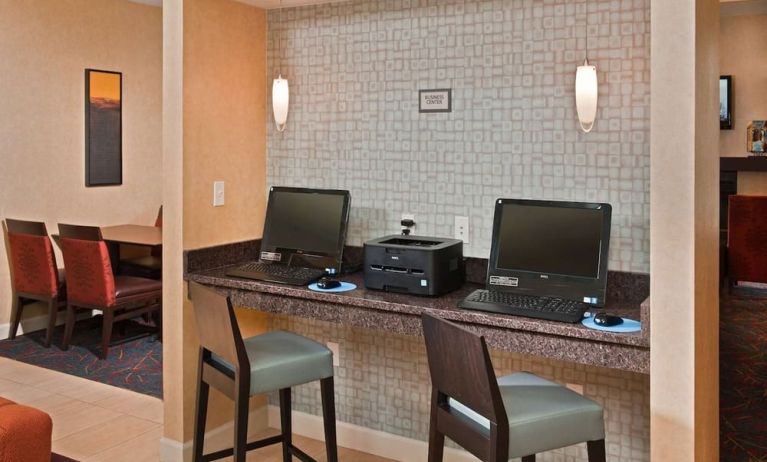Business center with computers and printer at Sonesta ES Suites Annapolis.