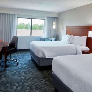 Day use twin room with work desk at Sonesta Select Raleigh Durham Airport Morrisville.
