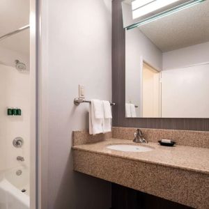 Private guest bathroom with shower and free toiletries at Sonesta Select Los Angeles LAX El Segundo.