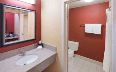 Private guest bathroom with shower at Sonesta Select Detroit Auburn Hills.