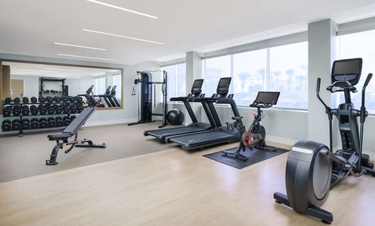 Fitness center with natural light at DoubleTree Beach Resort By Hilton Tampa Bay - North Redington.