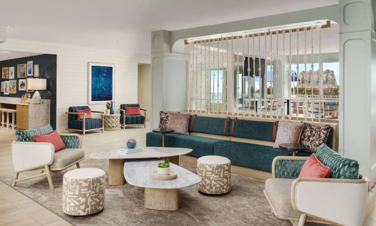Lobby and coworking lounge at DoubleTree Beach Resort By Hilton Tampa Bay - North Redington.