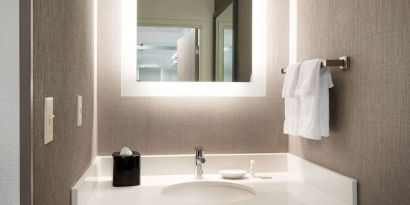 Private guest bathroom at Sonesta Select Seattle Renton.