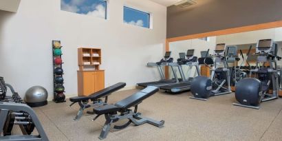 Fitness center at DoubleTree By Hilton Grand Rapids Airport.

