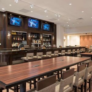 Hotel bar perfect for coworking at DoubleTree By Hilton Grand Rapids Airport.
