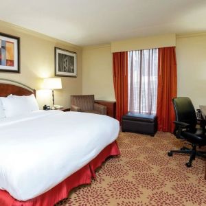 Work desk and sofa in a king bedroom at DoubleTree By Hilton Grand Rapids Airport.
