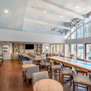 Dining area perfect for coworking at Hampton Inn & Suites Amelia Island-Historic Harbor Front.
