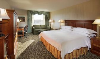 Spacious king room with king size bed, sofa and work desk at DoubleTree By Hilton Lisle-Naperville.