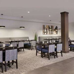 Breakfast area perfect for coworking at DoubleTree By Hilton Canton Downtown.