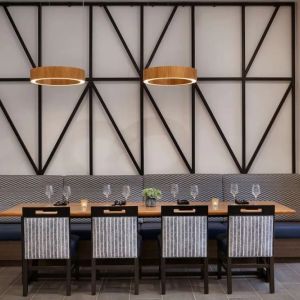Dining area perfect for coworking at DoubleTree By Hilton Canton Downtown.