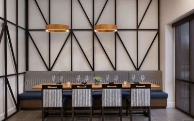 Dining area perfect for coworking at DoubleTree By Hilton Canton Downtown.
