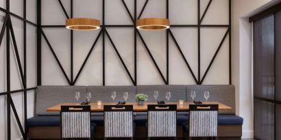 Dining area perfect for coworking at DoubleTree By Hilton Canton Downtown.
