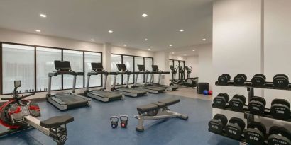 Fitness center at DoubleTree By Hilton Canton Downtown.