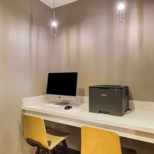 Business center with computer, printer and ergonomic chair at Sonesta ES Suites Parsippany Morris Plains.