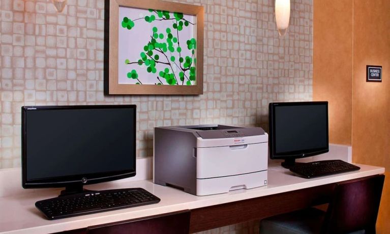 Business center with computers and printer at Sonesta ES Suites Birmingham Homewood.