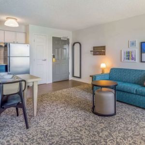 Day use suite with living room and kitchen at Sonesta ES Suites Austin The Domain Area.