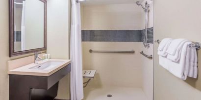 Private guest bathroom with shower at Sonesta ES Suites Austin The Domain Area.