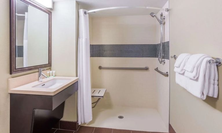 Private guest bathroom with shower at Sonesta ES Suites Austin The Domain Area.