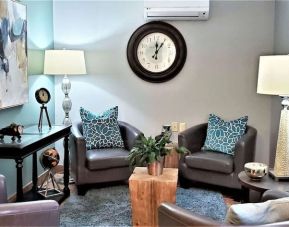 Comfortable lobby lounge at Sonesta Simply Suites Parsippany Morris Plains.