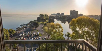 Balcony view at Embassy Suites By Hilton San Francisco Airport Waterfront.