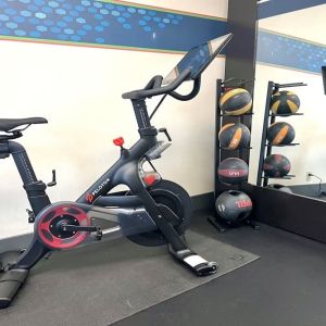 Peloton bike available in the fitness center of Hampton Inn Bloomington.
