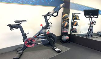 Peloton bike available in the fitness center of Hampton Inn Bloomington.