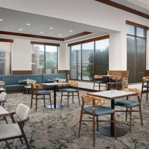 Dining area perfect for coworking at Hilton Garden Inn Fort Worth Medical Center.