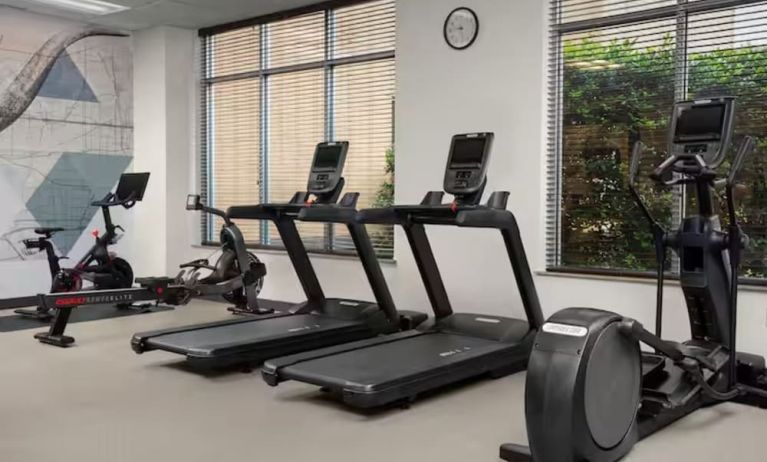 Fitness center with natural light at Hilton Garden Inn Fort Worth Medical Center.