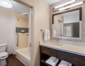 Private guest bathroom with combined shower and tub at Sonesta ES Suites Denver South - Park Meadows.