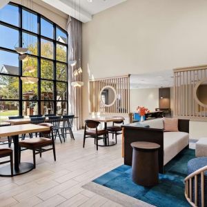 Lobby workspace, perfect for co-working at Sonesta ES Suites Denver South - Park Meadows.