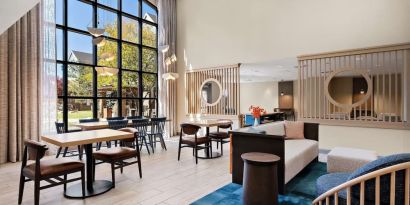 Lobby workspace, perfect for co-working at Sonesta ES Suites Denver South - Park Meadows.