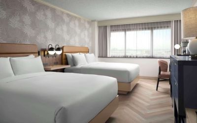 Day use twin room with work desk and natural light at Sonesta Los Angeles Airport LAX.
