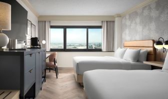 Bright and spacious day use twin room with work desk and private bathroom at Sonesta Los Angeles Airport LAX.