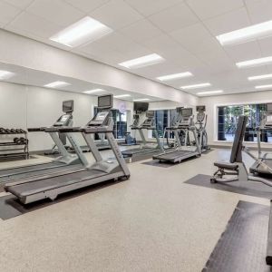 Fully equipped fitness center at Sonesta Anaheim Resort Area. 