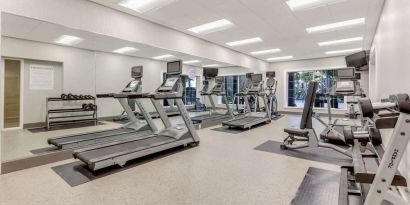 Fully equipped fitness center at Sonesta Anaheim Resort Area. 