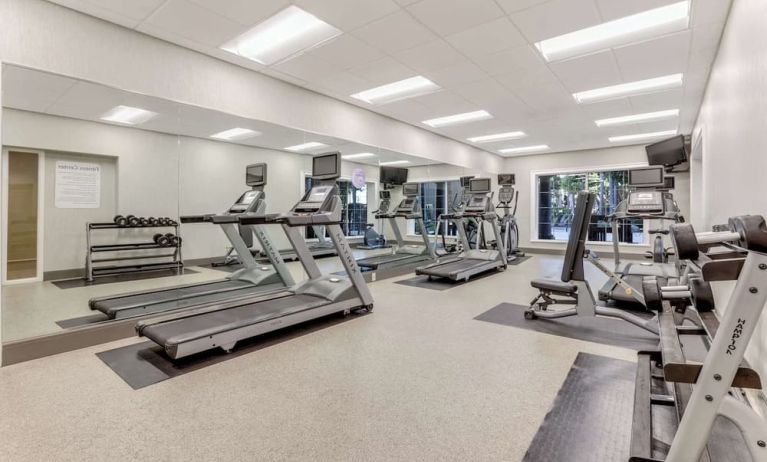 Fully equipped fitness center at Sonesta Anaheim Resort Area. 
