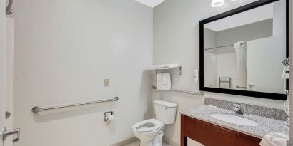 Guest bathroom at Quality Inn & Suites Liberty Lake - Spokane Valley.