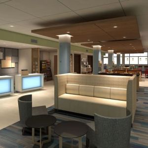 Lobby lounge perfect for coworking at Holiday Inn Express & Suites Bensenville - O'Hare.