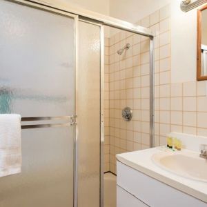 Private guest bathroom with shower at The Farrington Inn.