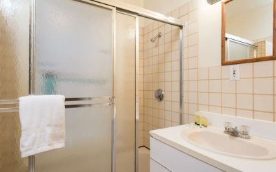 Private guest bathroom with shower at The Farrington Inn.