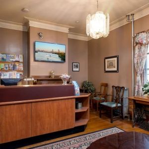 Reception with lounge seating at The Farrington Inn.