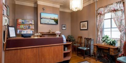 Reception with lounge seating at The Farrington Inn.